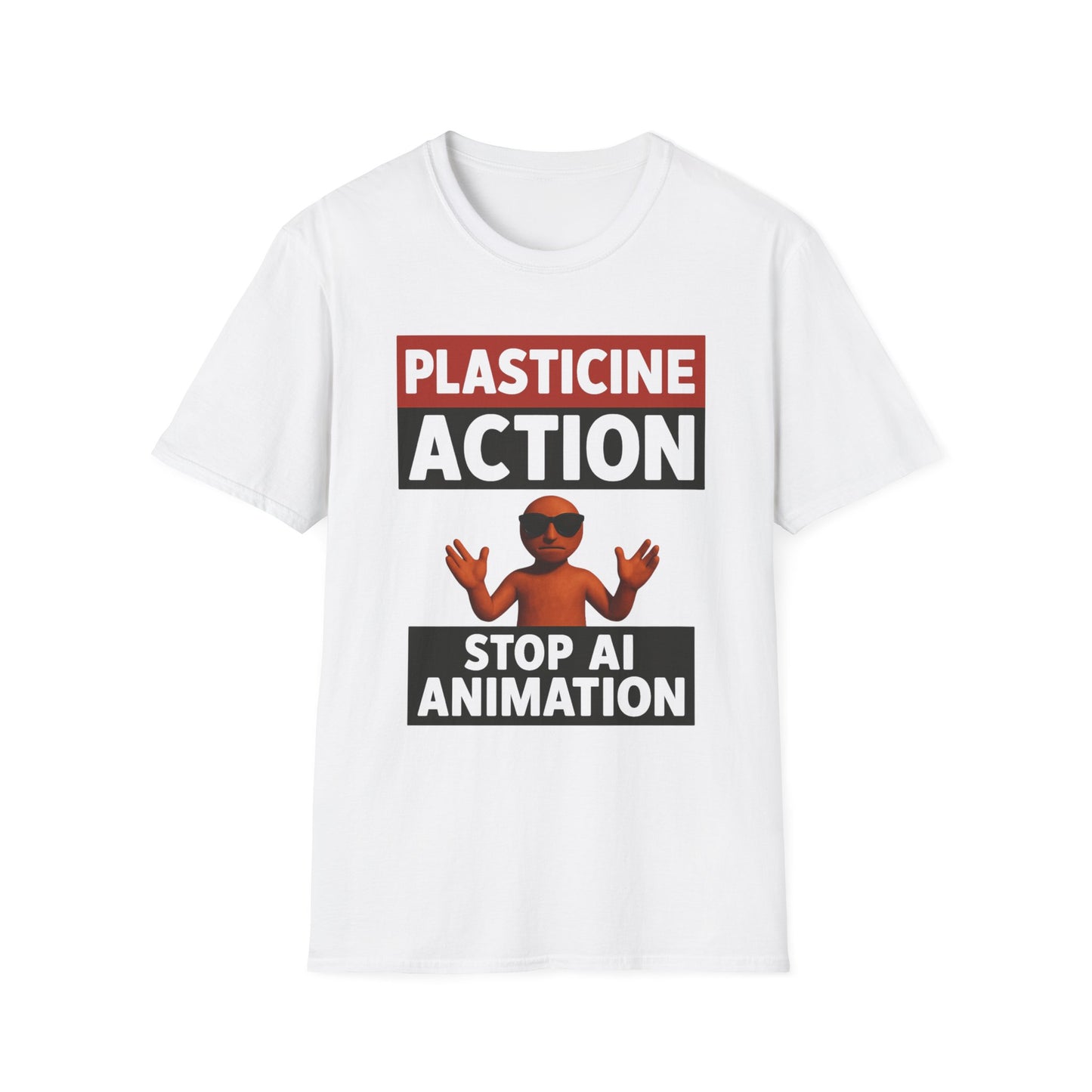 Stop AI Animation, Plasticine Action, Adult Unsex T-Shirt, Satire Politics, Funny Tee for Creative Minds, Gift for Artists, Casual Summer Wear, Unique Graphic Top