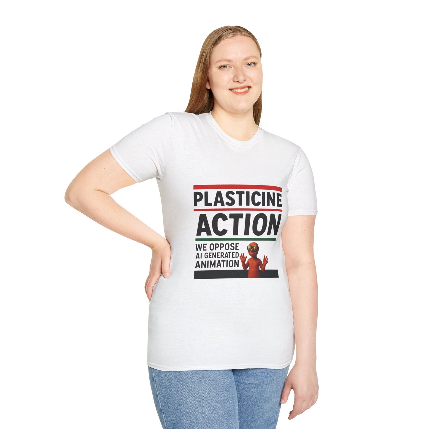 We Oppose AI Animation Plasticine Action, Adult Unisex T-Shirt, Satire Politics, Funny Tee for Creative Minds, Gift for Artists, Casual Summer Wear, Unique Graphic Top