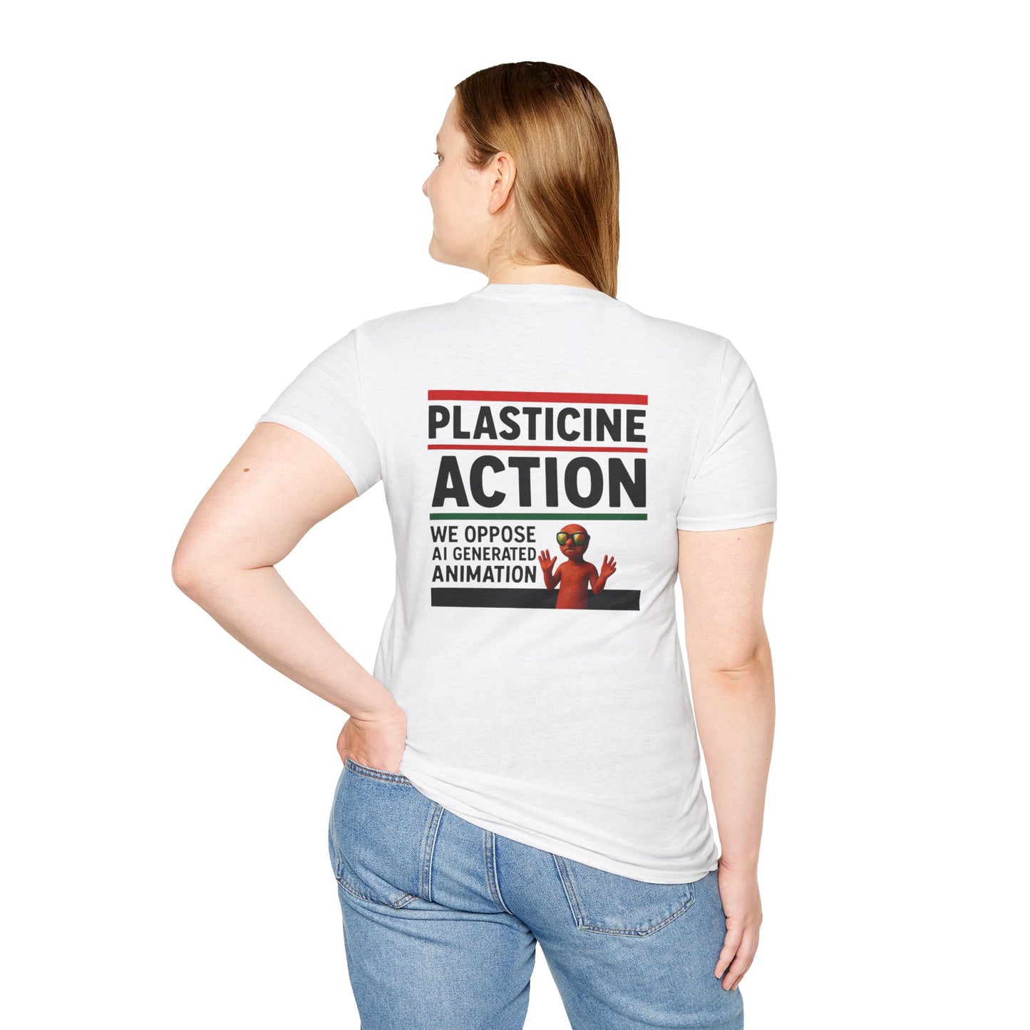 We Oppose AI Animation Plasticine Action, Adult Unisex T-Shirt, Satire Politics, Funny Tee for Creative Minds, Gift for Artists, Casual Summer Wear, Unique Graphic Top