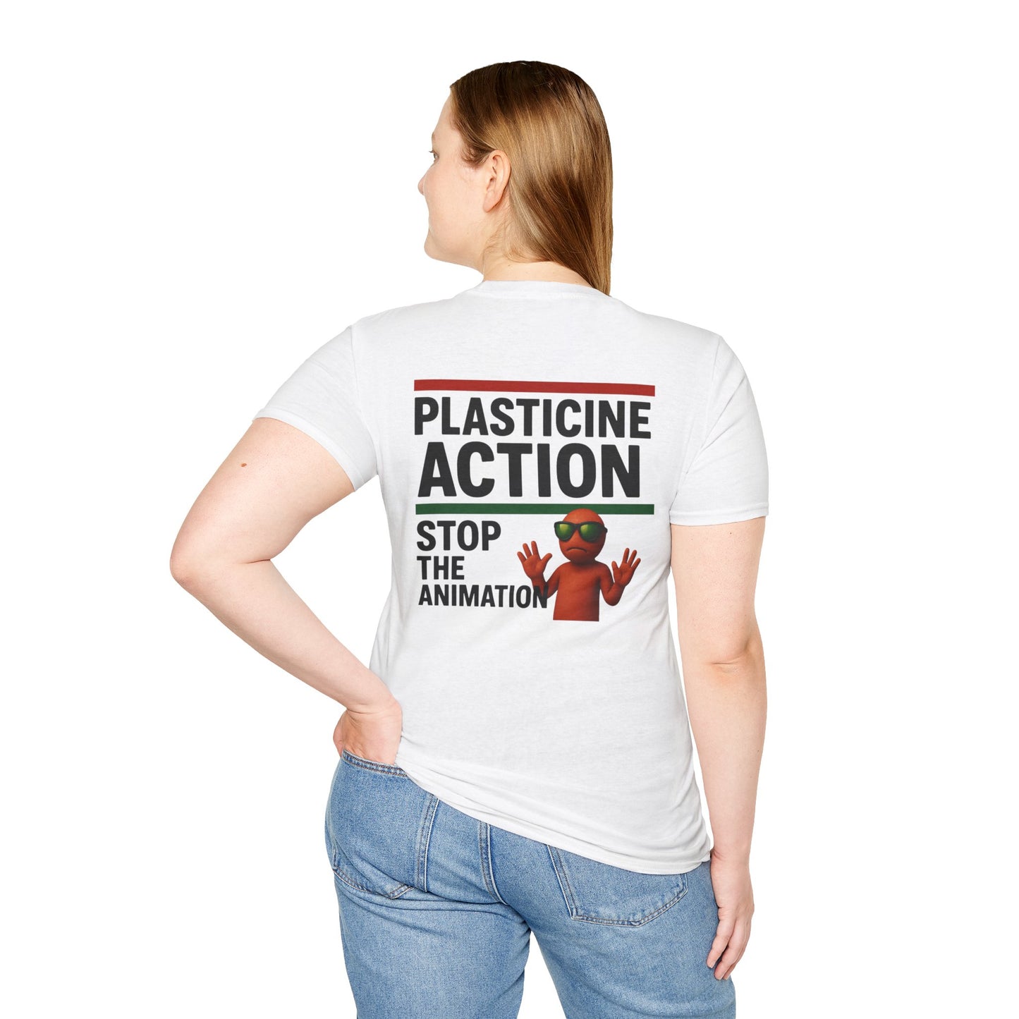 Stop The Animation, Plasticine Action, Adult Unisex T-Shirt, Satire Politics, Funny Tee for Creative Minds, Gift for Artists, Casual Summer Wear, Unique Graphic Top