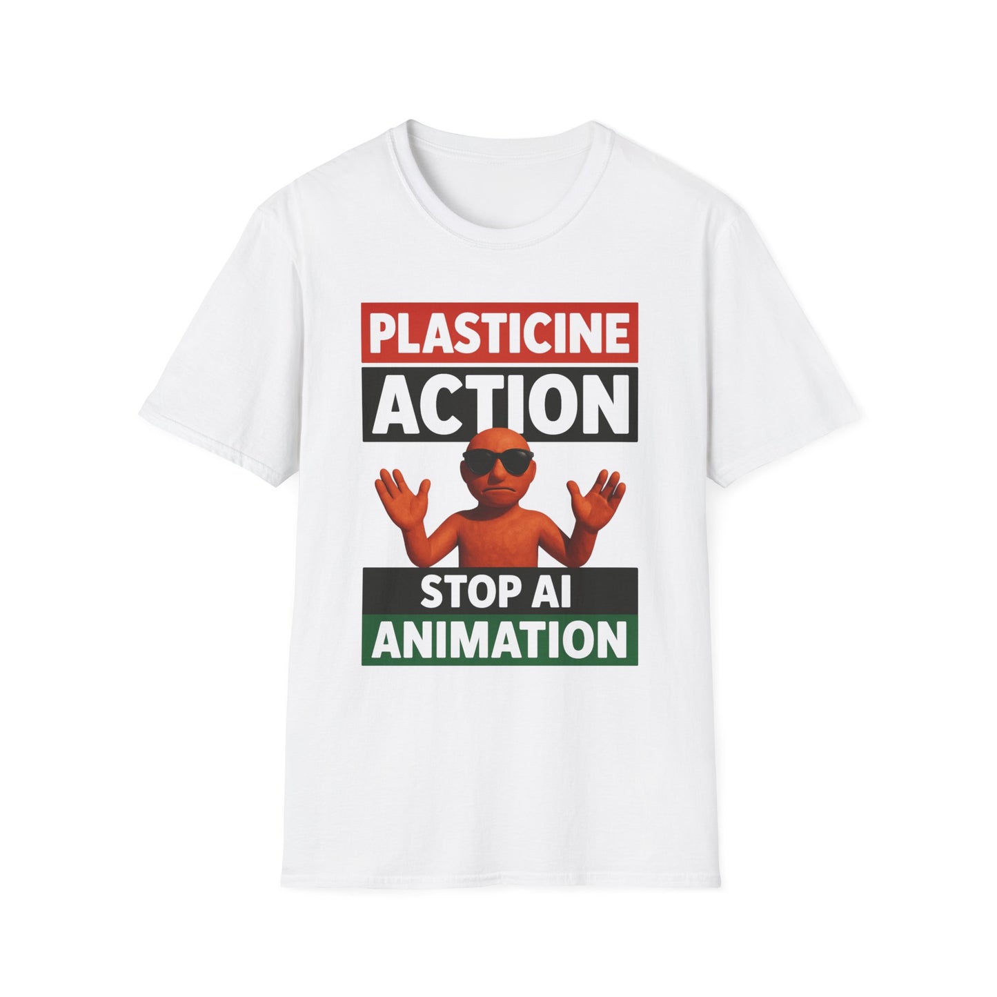 Stop AI Animation, Plasticine Action, Adult Unisex T-Shirt, Satire Politics, Funny Tee for Creative Minds, Gift for Artists, Casual Summer Wear, Unique Graphic Top