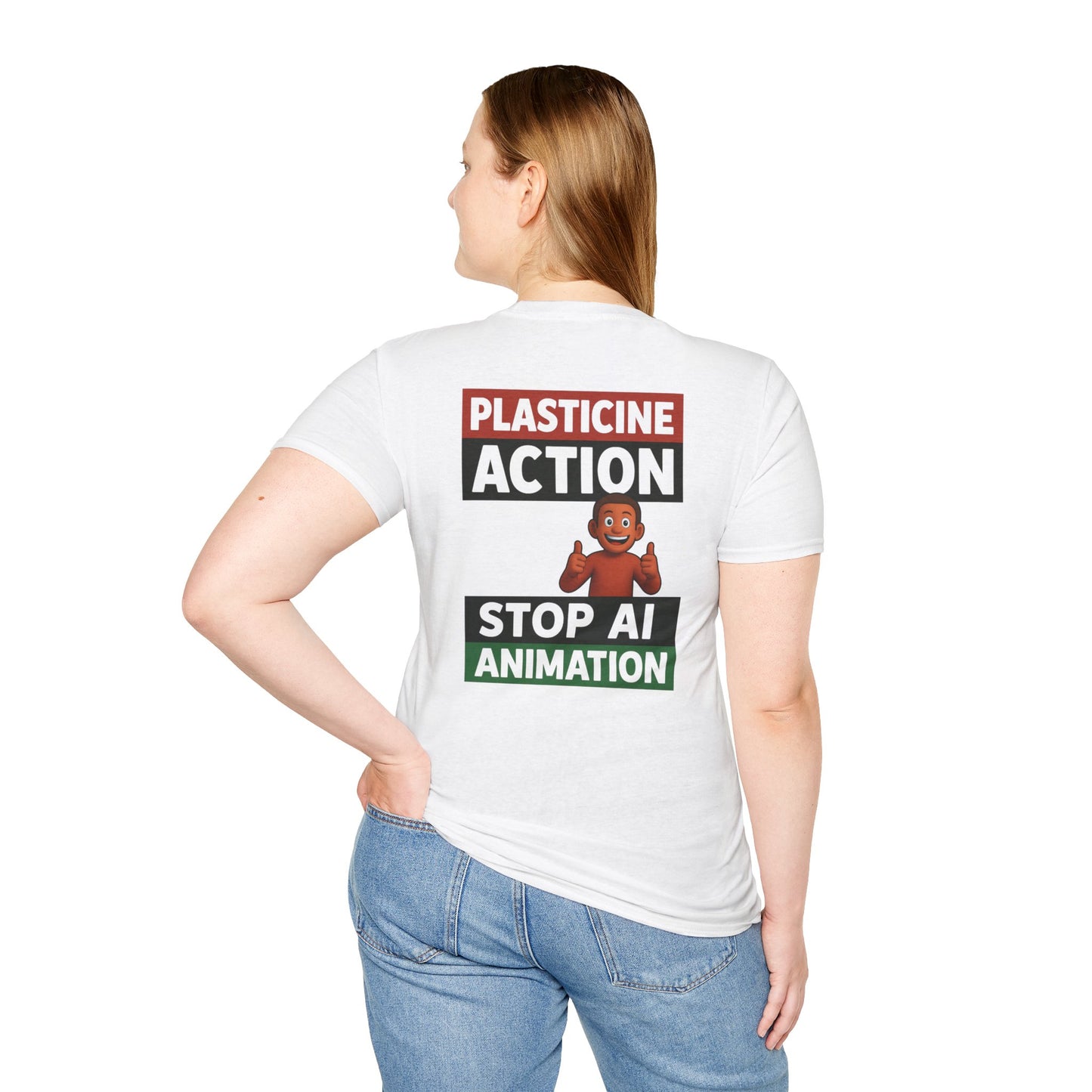 Plasticine Action Stop AI Animation, Adult, Unisex, T-Shirt, Satire Politics, Funny Tee for Creative Minds, Gift for Artists, Casual Summer Wear, Unique Graphic Top