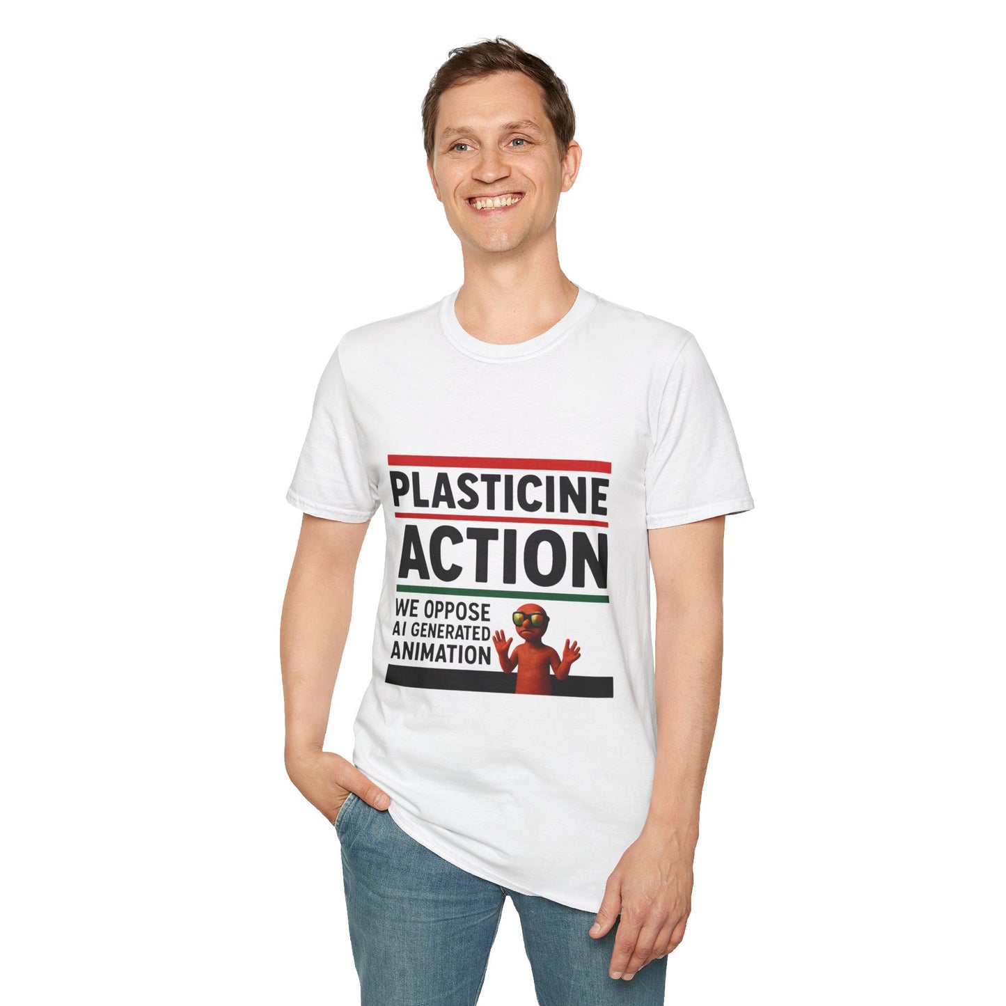 We Oppose AI Animation Plasticine Action, Adult Unisex T-Shirt, Satire Politics, Funny Tee for Creative Minds, Gift for Artists, Casual Summer Wear, Unique Graphic Top