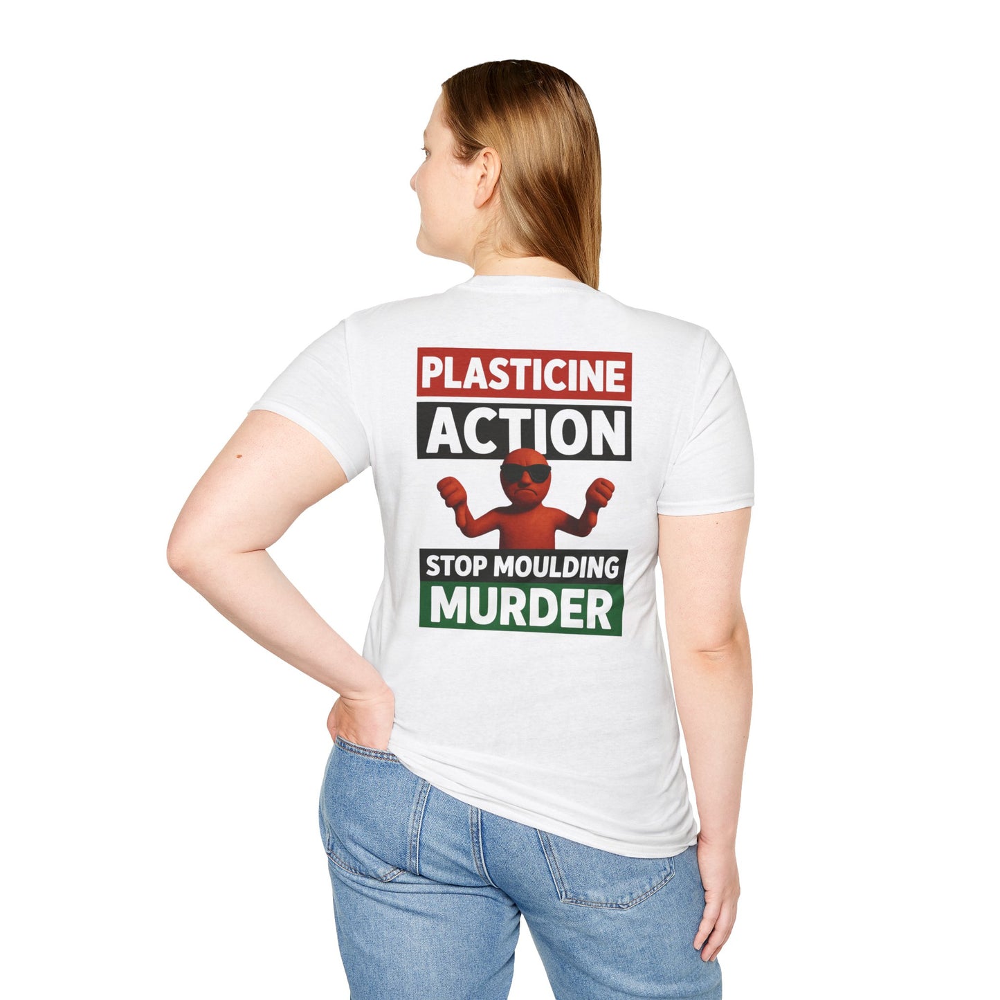 Stop Moulding Murder, Plasticine Action, Adult, Unisex, T-Shirt,, Satire Politics, Funny Tee for Creative Minds, Gift for Artists, Casual Summer Wear, Unique Graphic Top