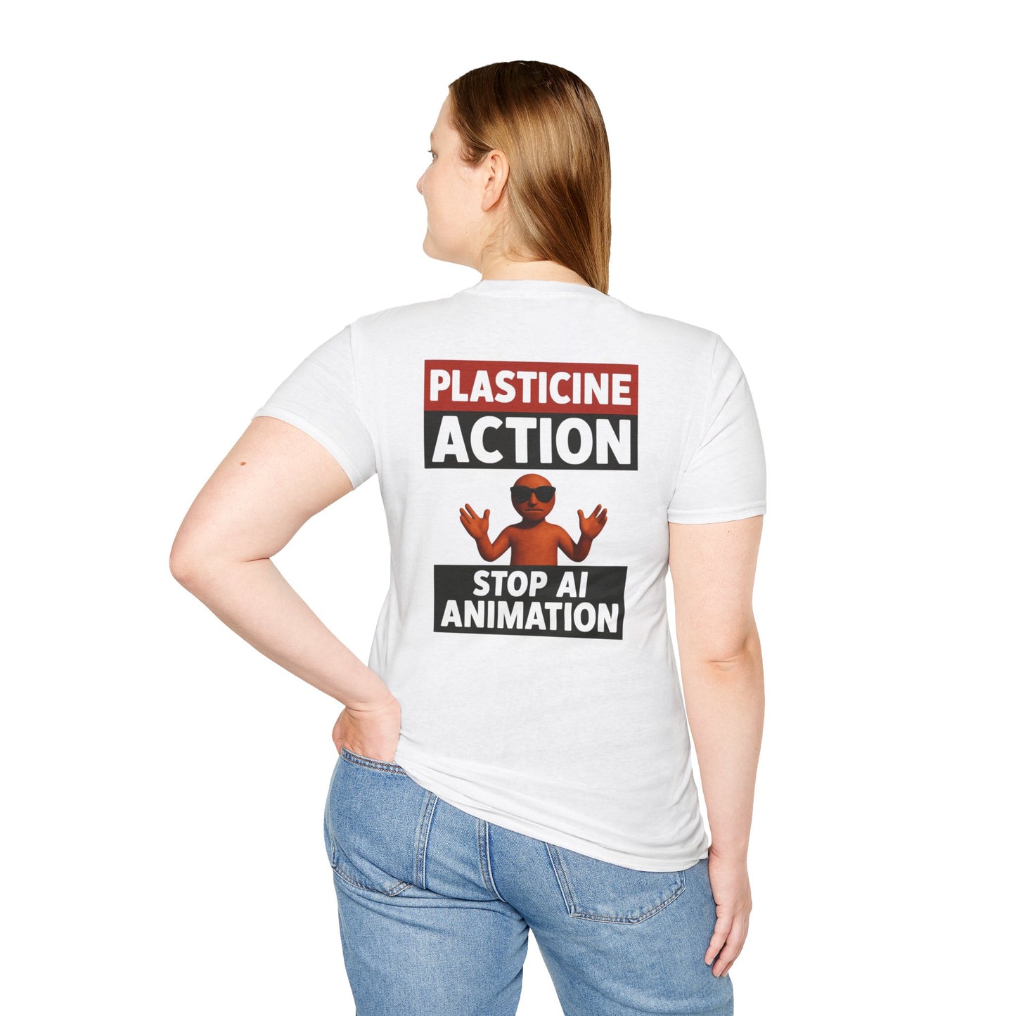 Stop AI Animation, Plasticine Action, Adult Unsex T-Shirt, Satire Politics, Funny Tee for Creative Minds, Gift for Artists, Casual Summer Wear, Unique Graphic Top