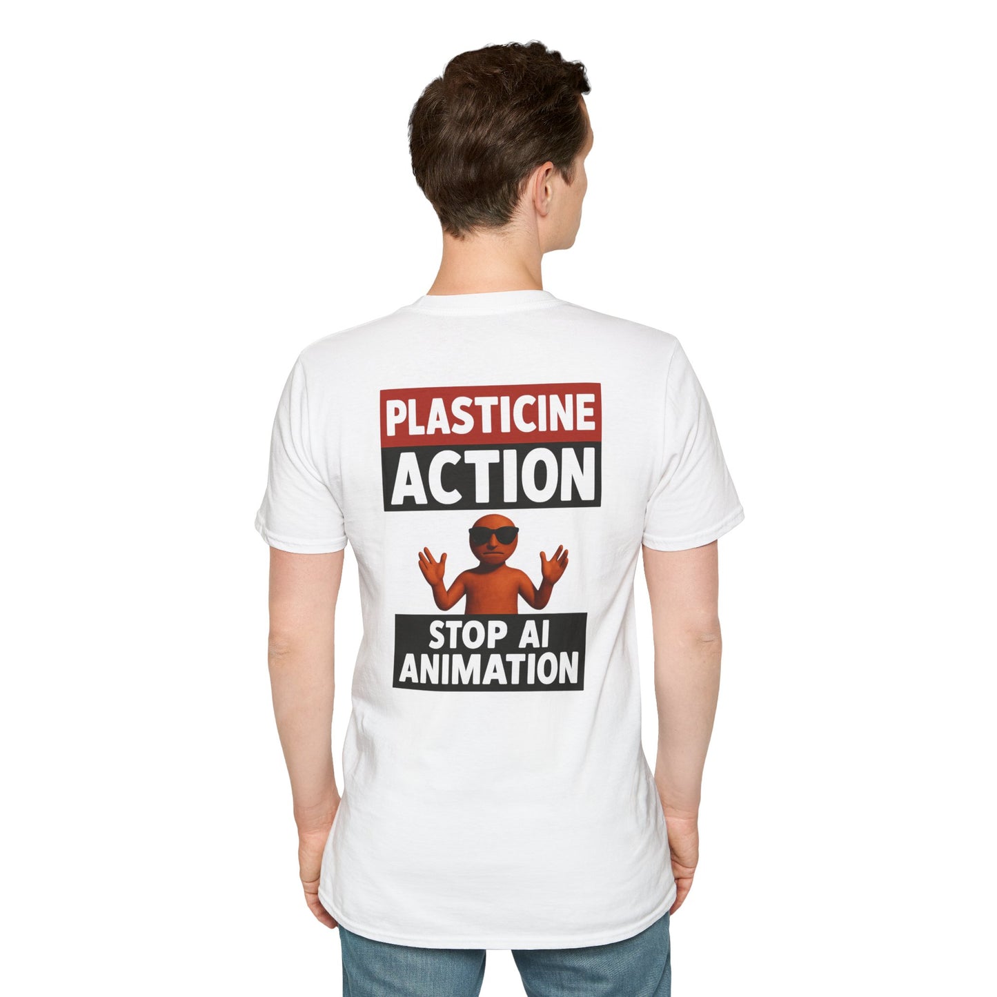 Stop AI Animation, Plasticine Action, Adult Unsex T-Shirt, Satire Politics, Funny Tee for Creative Minds, Gift for Artists, Casual Summer Wear, Unique Graphic Top