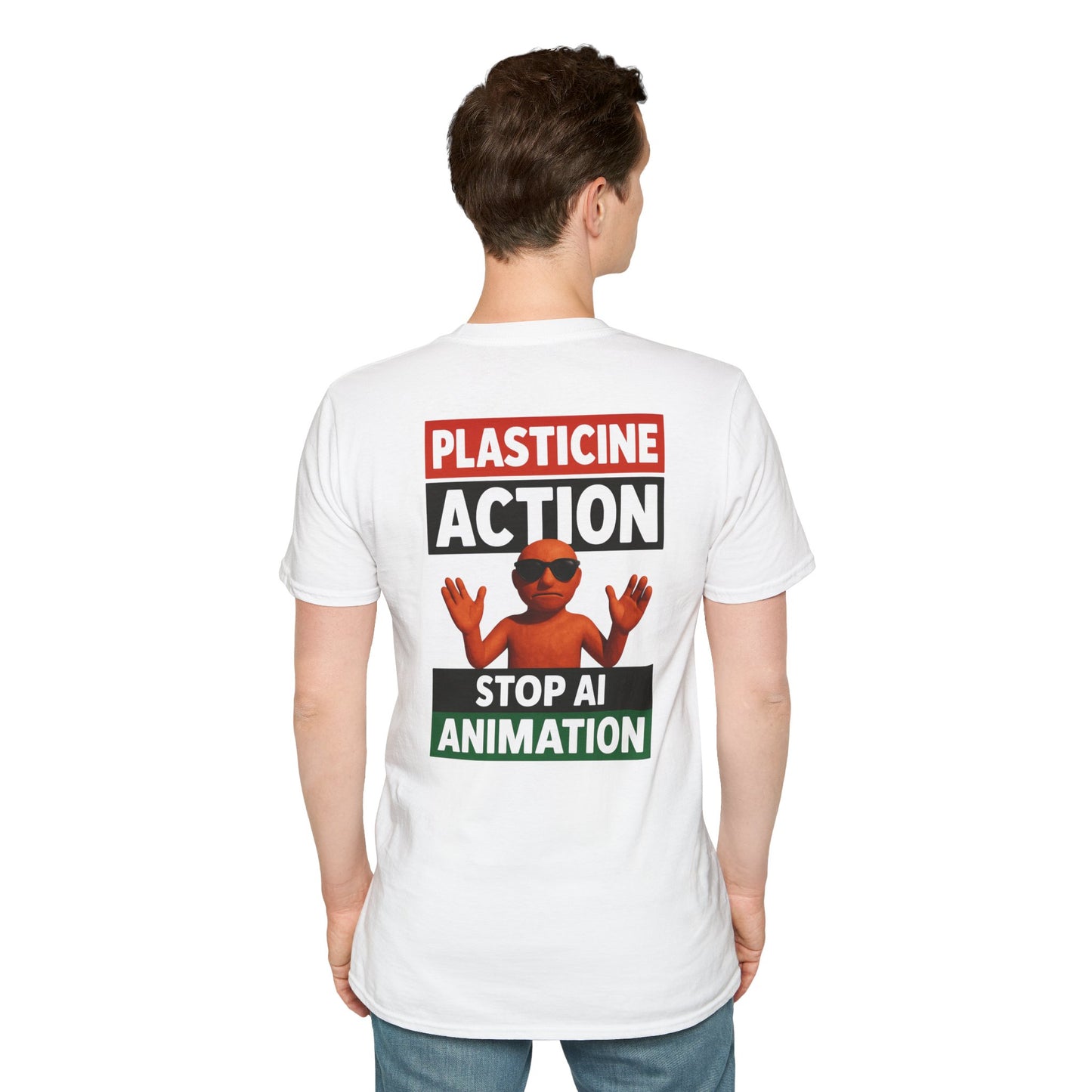 Stop AI Animation, Plasticine Action, Adult Unisex T-Shirt, Satire Politics, Funny Tee for Creative Minds, Gift for Artists, Casual Summer Wear, Unique Graphic Top