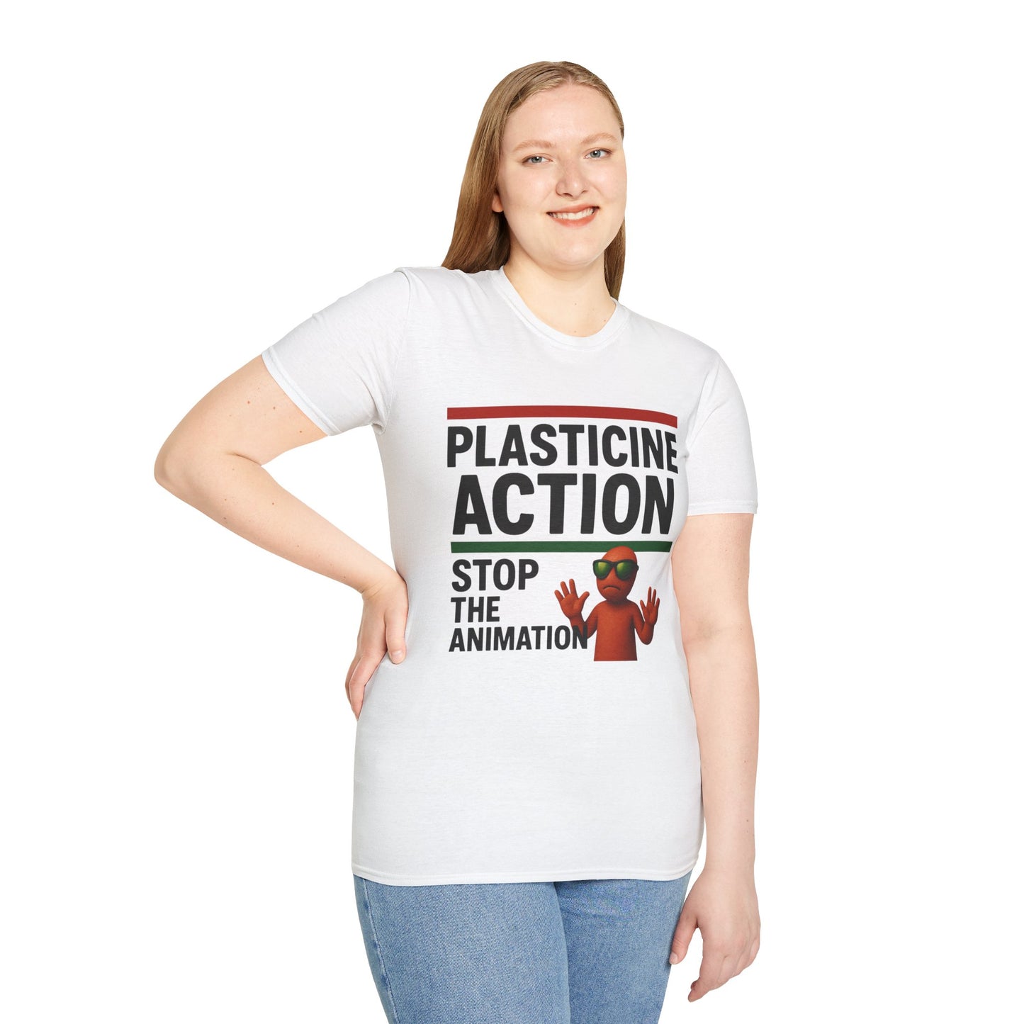 Stop The Animation, Plasticine Action, Adult Unisex T-Shirt, Satire Politics, Funny Tee for Creative Minds, Gift for Artists, Casual Summer Wear, Unique Graphic Top