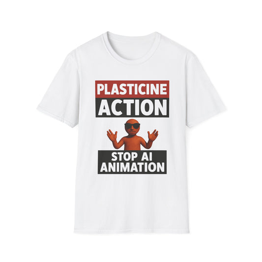 Stop AI Animation, Plasticine Action, Adult Unsex T-Shirt, Satire Politics, Funny Tee for Creative Minds, Gift for Artists, Casual Summer Wear, Unique Graphic Top