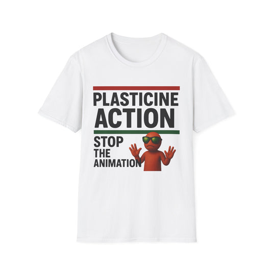 Stop The Animation, Plasticine Action, Adult Unisex T-Shirt, Satire Politics, Funny Tee for Creative Minds, Gift for Artists, Casual Summer Wear, Unique Graphic Top