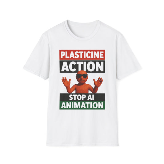 Stop AI Animation, Plasticine Action, Adult Unisex T-Shirt, Satire Politics, Funny Tee for Creative Minds, Gift for Artists, Casual Summer Wear, Unique Graphic Top