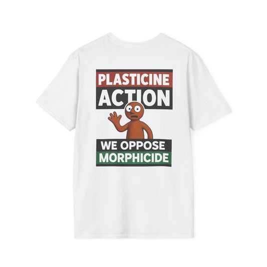 We Oppose Morphicide, Plasticine Action  Adult Unisex T-Shirt, Satire Politics, Funny Tee for Creative Minds, Gift for Artists, Casual Summer Wear, Unique Graphic Top